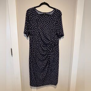 Ann Taylor Dark Blue and White Patterned Midi Dress